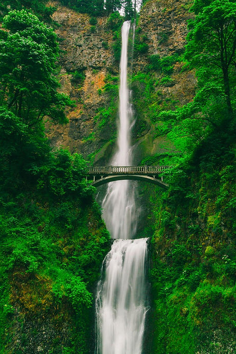 bridge with a waterfall in the background
