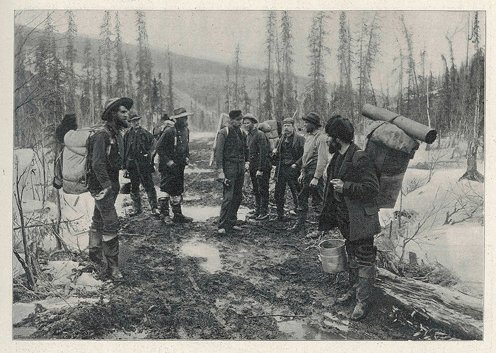 Black and white photo of the Klondike Gold Rush from 1899