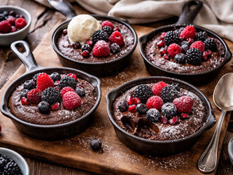 Chocolate Lava Skillets with Mixed Berries