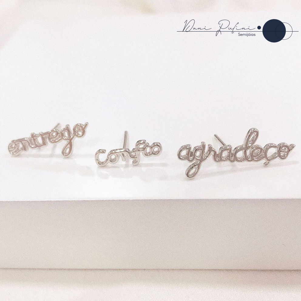 Brinco Palavras - Ródio Branco - AGRADEÇO