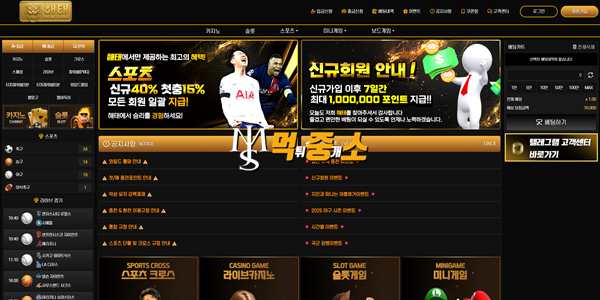 먹중소에서 확인된 먹튀사이트 해태의 메인 페이지 화면.