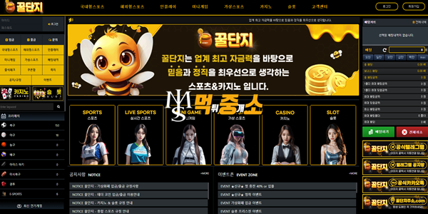 먹중소에서 확인된 먹튀사이트 꿀단지 메인 화면.