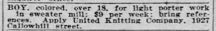 1927 united knitting ad for colored boy 1925.png