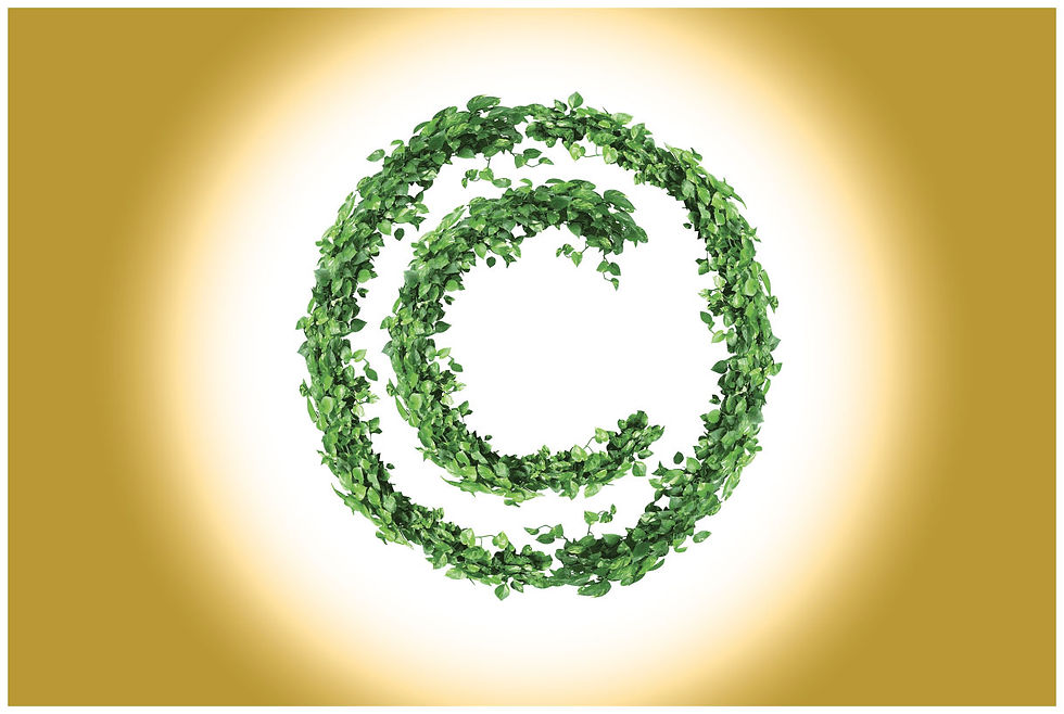 A copyright symbol made of green leaves