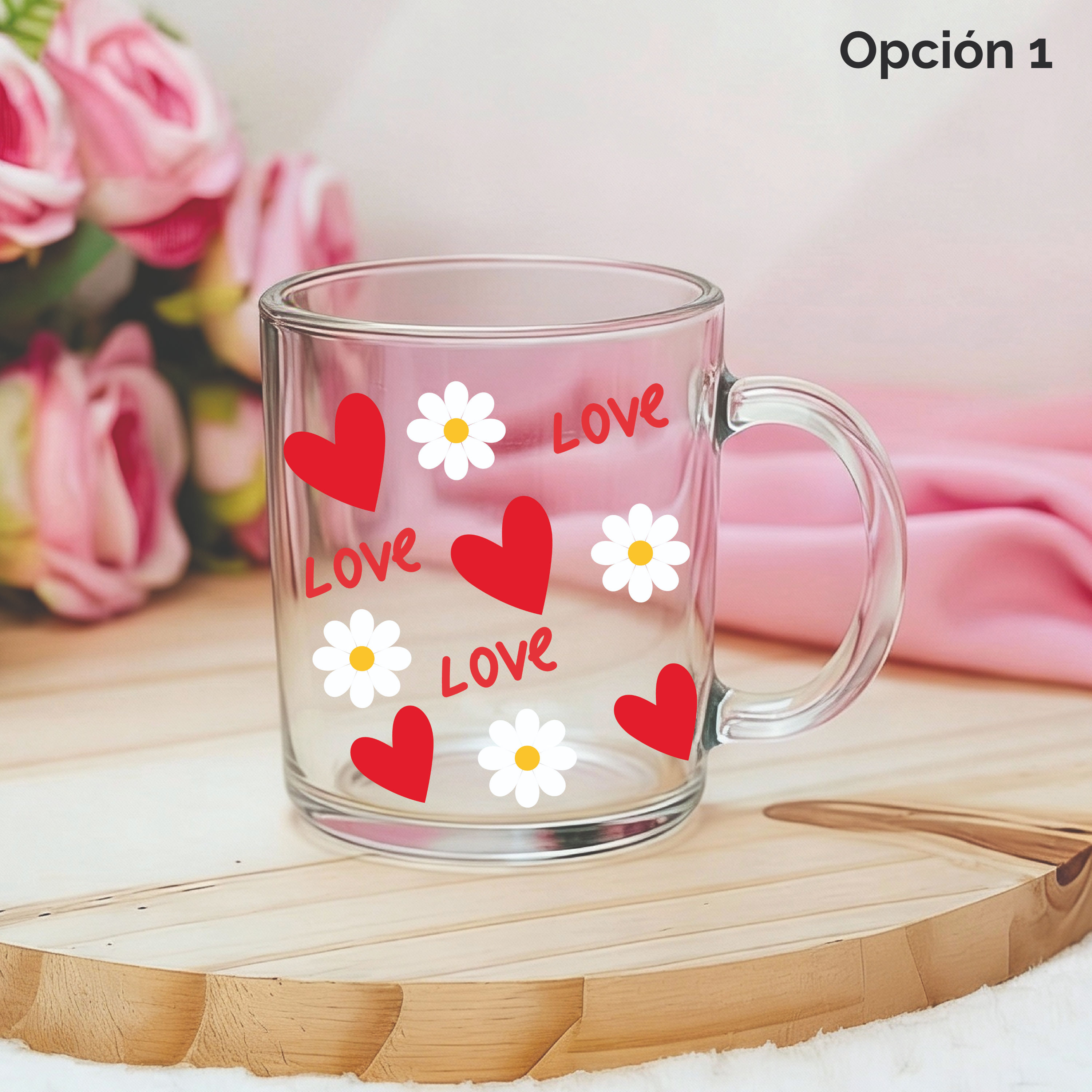 Taza de Vidrio patrón romantico – Regalo para enamorados