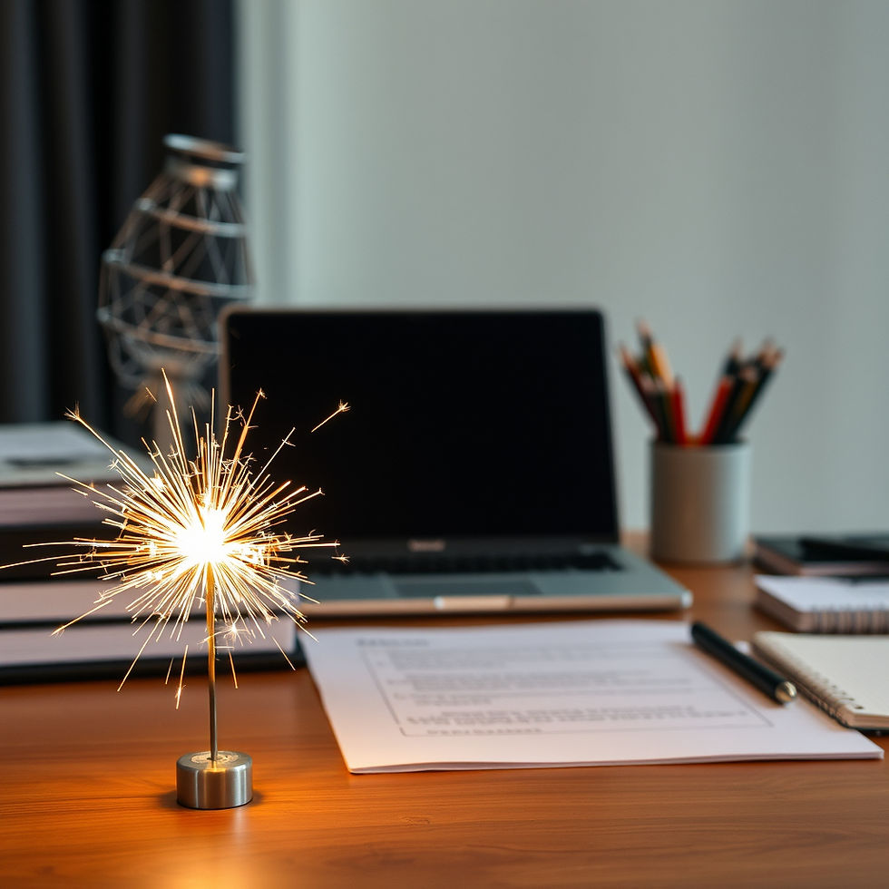 A desk with a sparkler to symbolize a corporate spark or energy or ideation.jpg