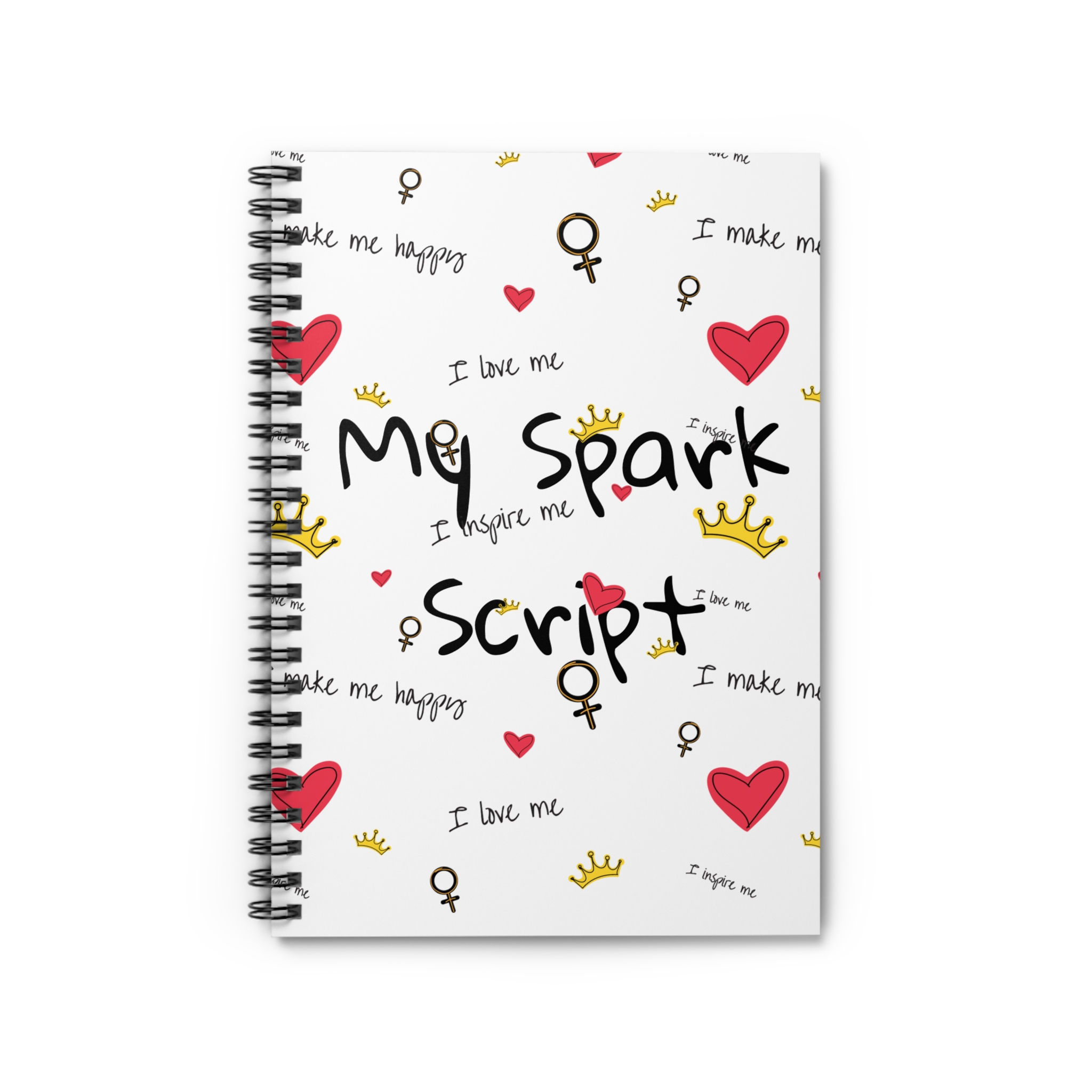 My Spark Script Spiral Notebook | Feminine Hearts & Crowns Ruled Journal