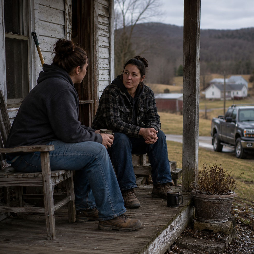 Two people talking on a porch about a protective orders attorney.