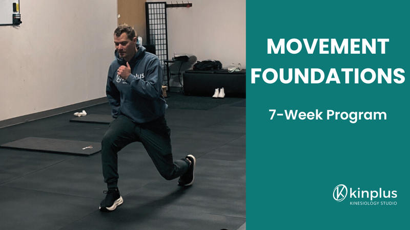 Kinesiologist performing a foundational split squat in the Kinplus studio for the Movement Foundatio