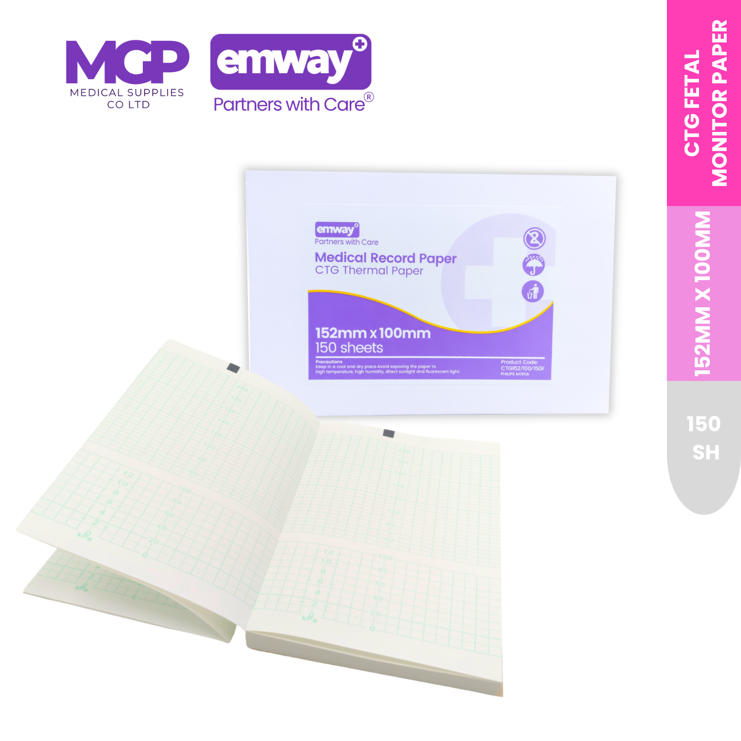 152mm x 100mm x 150sh Emway® CTG Fetal Monitor Paper M1911A