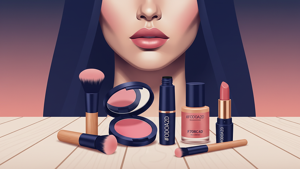 Close-up view of eco-friendly makeup products arranged on a wooden surface