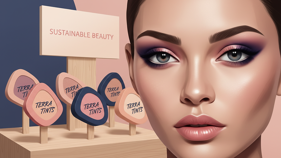 Eye-level view of a makeup display featuring eco-friendly eyeshadow palettes