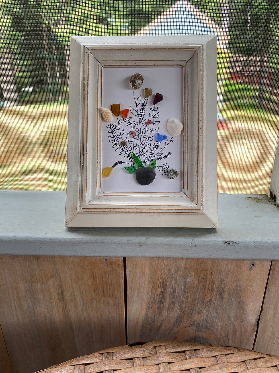 Floral Bouquet Sea Glass and Shell Wall Art