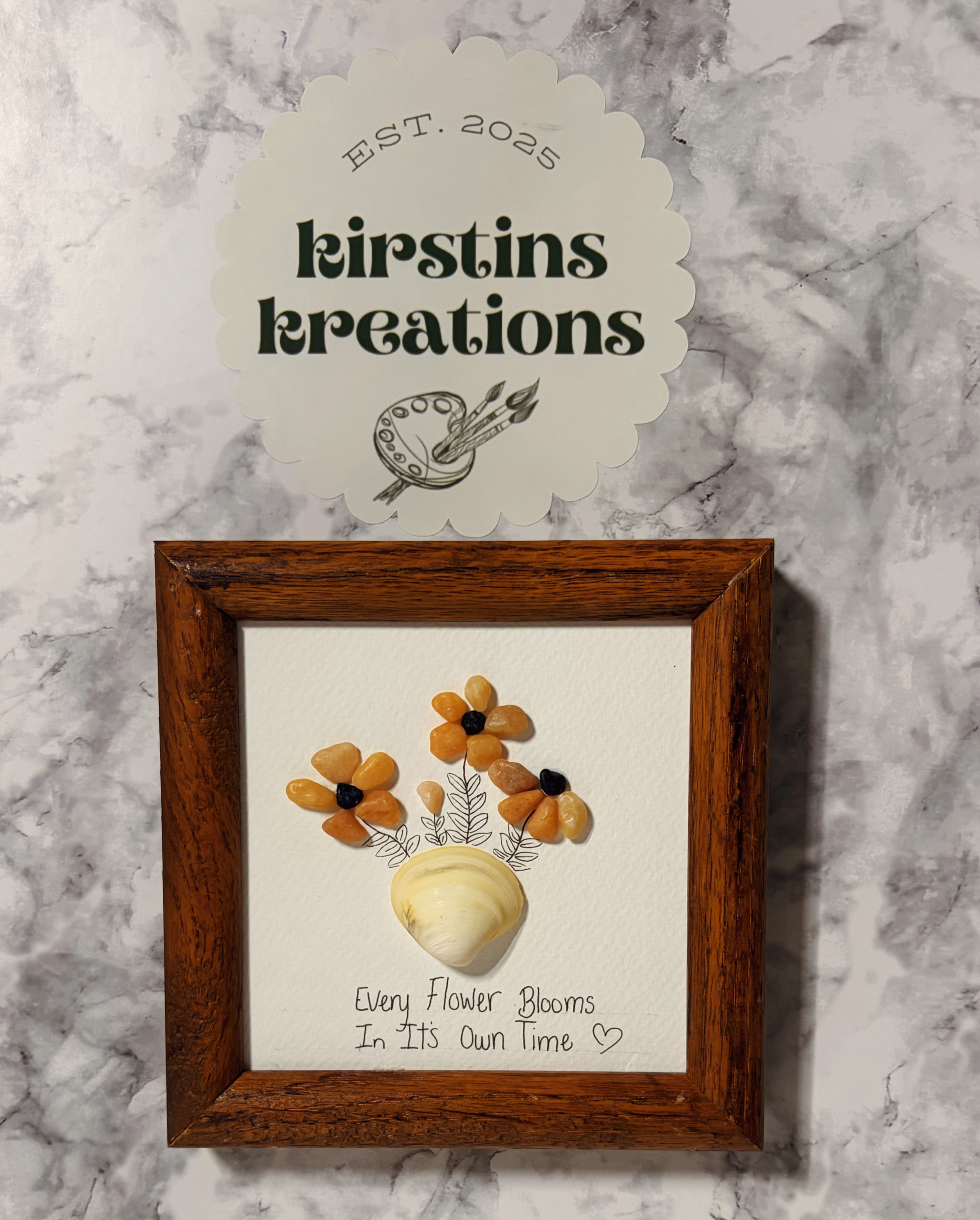 “Every Flower Blooms in its Own Time” Rock Frame Art