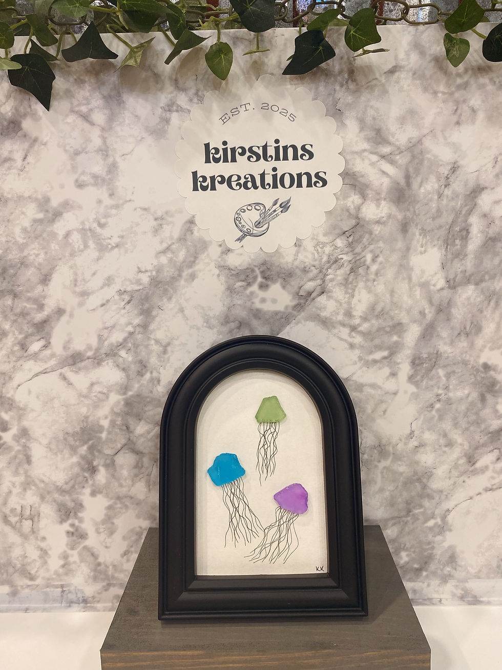 Swimming Jellies Sea Glass Stand-Up Frame Art