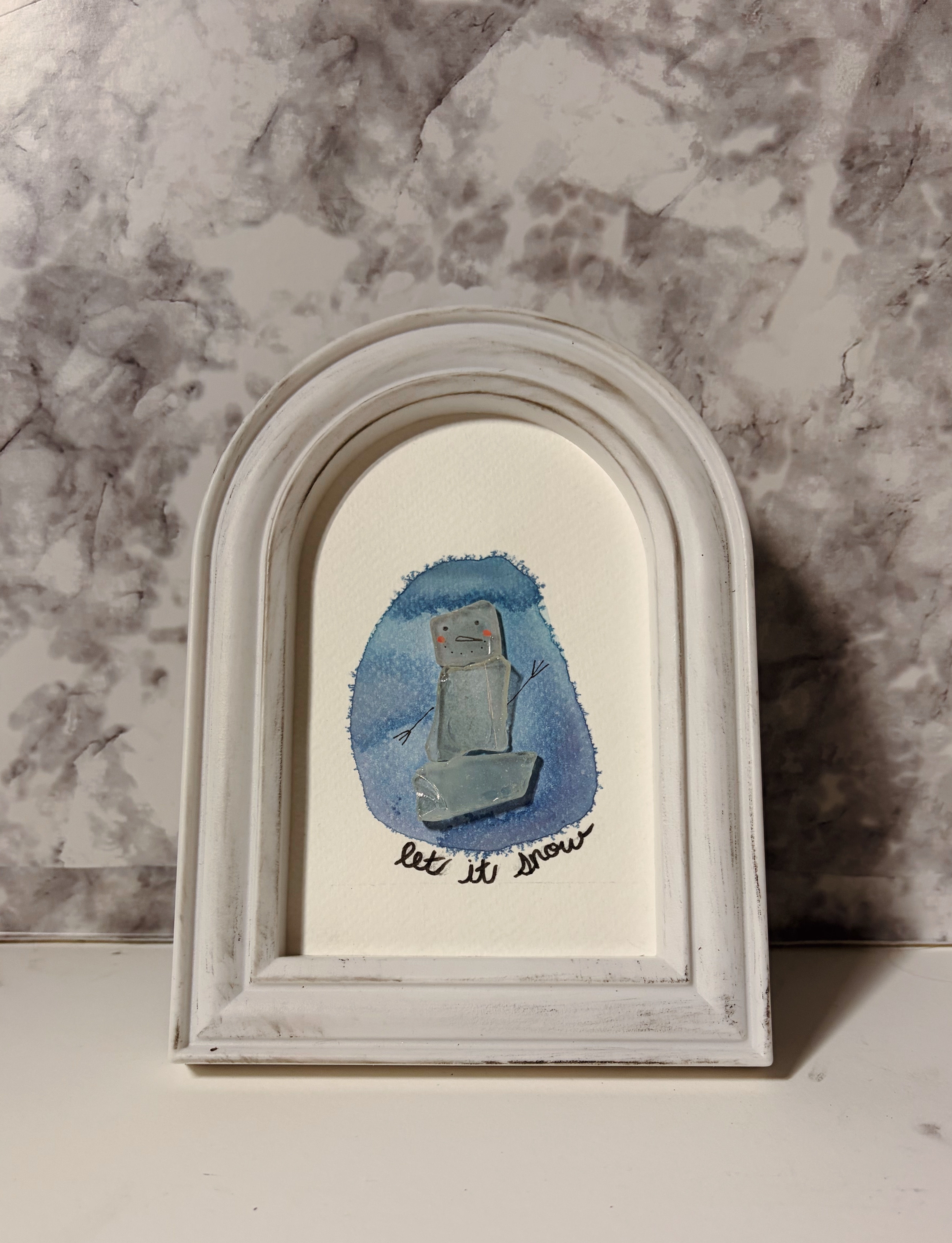 “Let it Snow” Sea Glass Frame Art