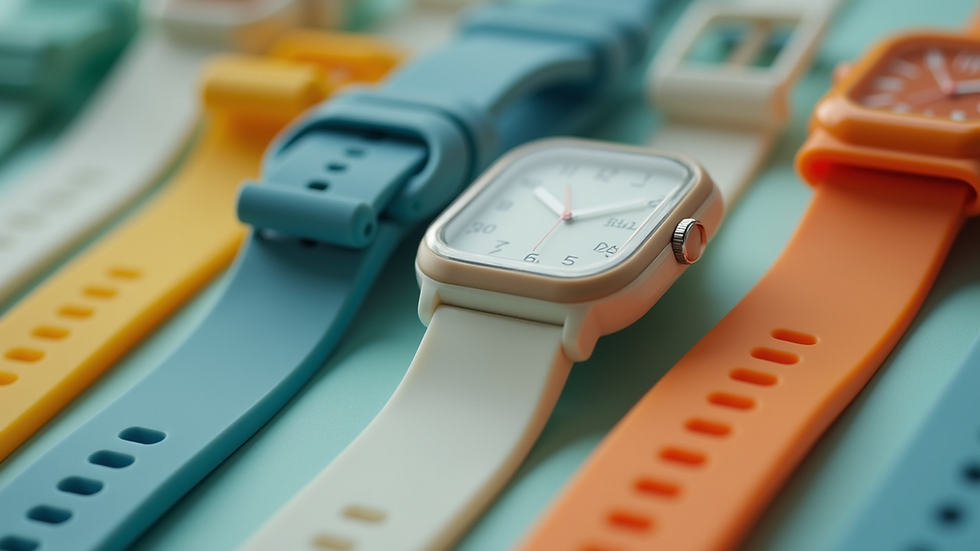 Close-up view of Cablz Silicone straps in various colors