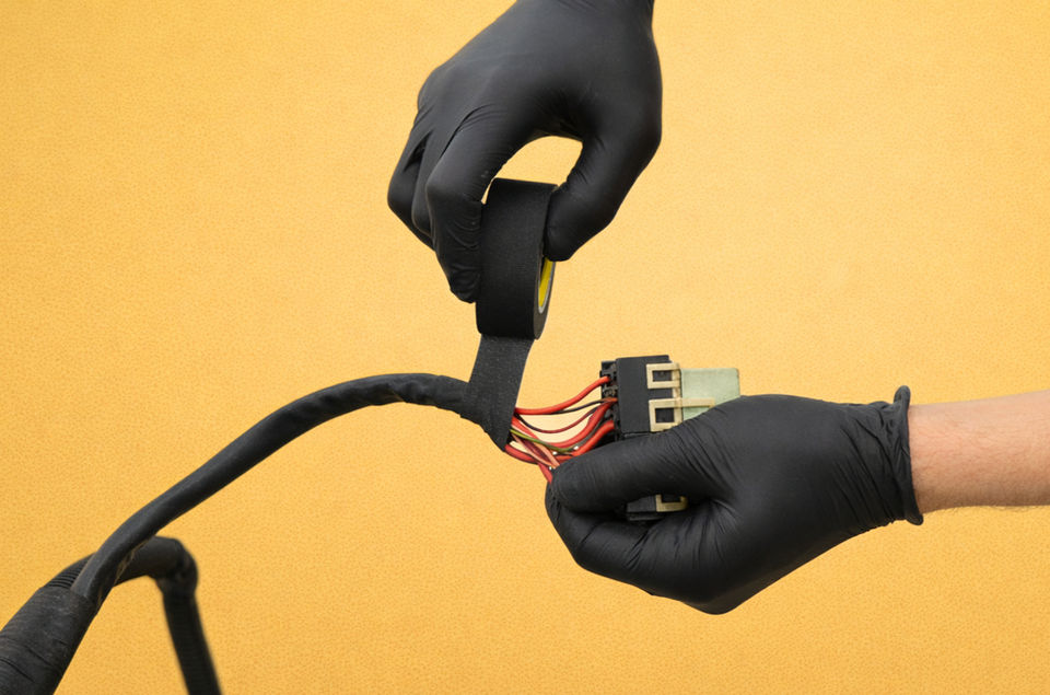 1. Perfect for bundling, protecting, and securing
electrical wiring harnesses in modern automobiles.
2. Recommended for wire bundles and harnesses,
abrasion resistance, and noise suppression
3. Compatible in vehicle interiors,  exteriors,
and engine compartments.
4. Thermal stability suitable for use inside the engine cabin.
5. Designed for durability, safety, and performance.
**See Catalogue**
[https://www.notion.so/Harnessing-Tapes-Automotive-Industry-3035ecbc2cfb806894e2e0acf1309b89?source=copy_link](https://www.notion.so/3035ecbc2cfb806894e2e0acf1309b89?pvs=21)
****