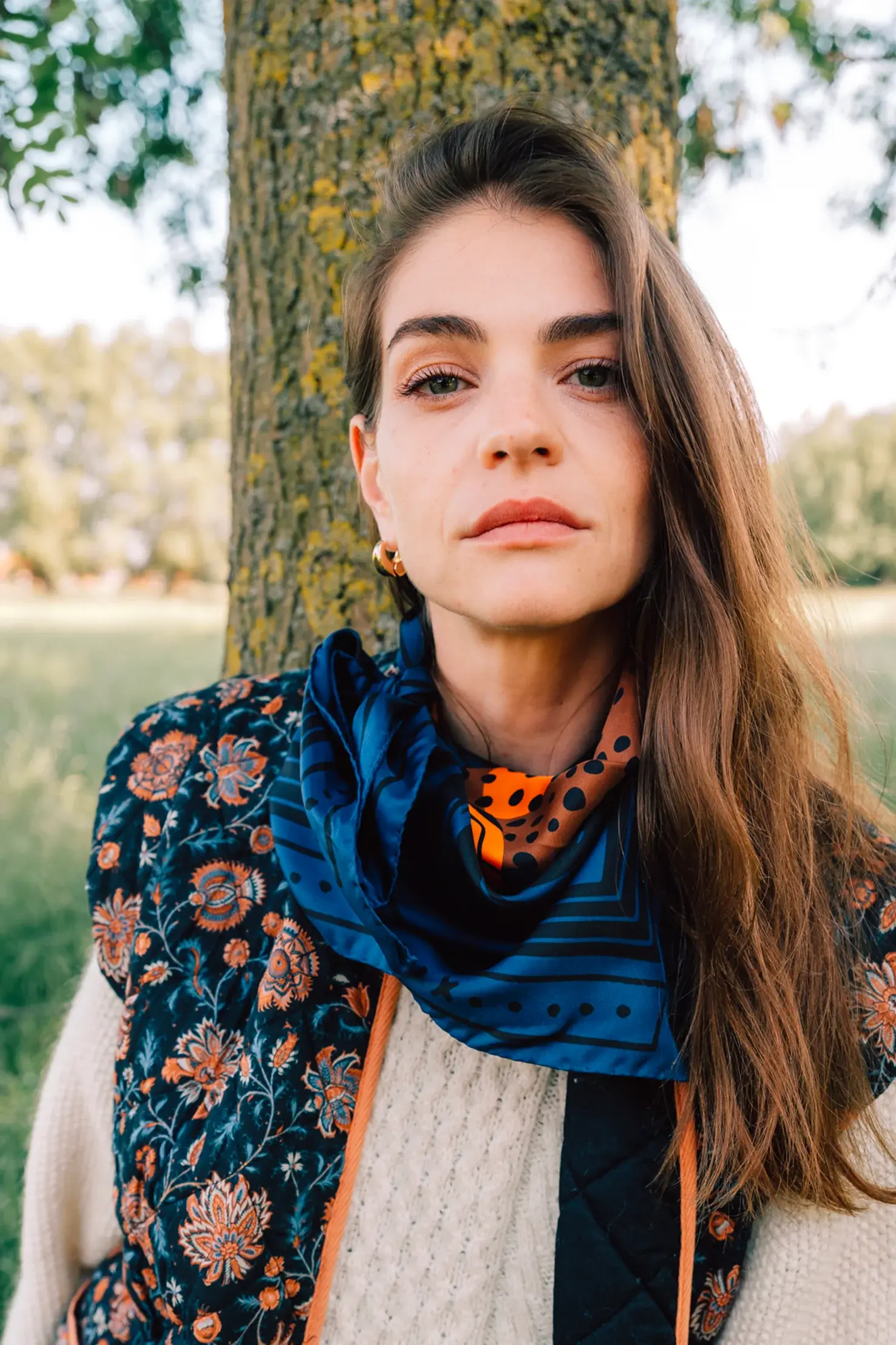 CARRE DE SOIE 70X70 "Cheetah & Palms - Blue" - Antan Créations