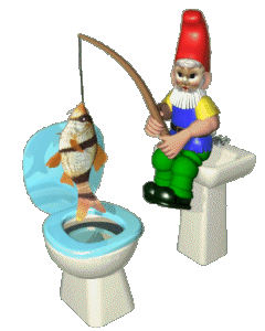 Gnome fishing in toilet