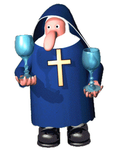 blue nun with wine in her hands gif animation