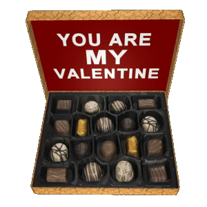 3D animated gif of a valentines box of chocolates