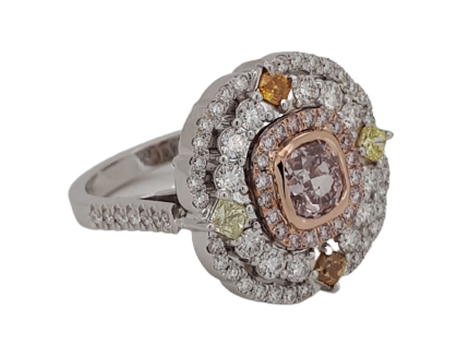 Thumbnail: 1.01 ct Pink Diamond Double row of Diamonds Vintage ring