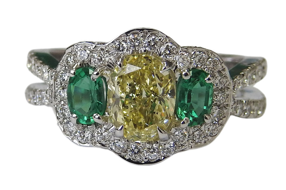Thumbnail: 1.21 ct 3 Stone Yellow Fancy Diamond & Emerald Split shank Vintage Ring
