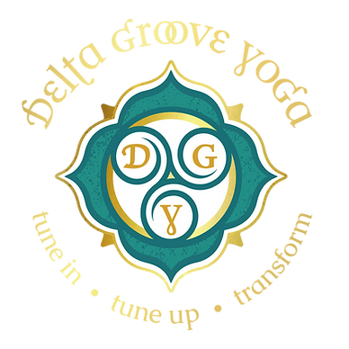 Delta Groove Yoga logo gold text
