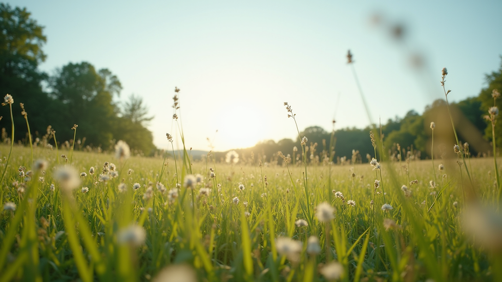 Eye-level view of a peaceful natural landscape with a clear sky