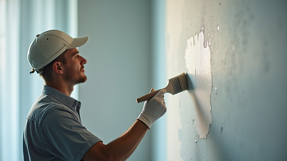 Close-up view of a professional painter applying paint to a wall