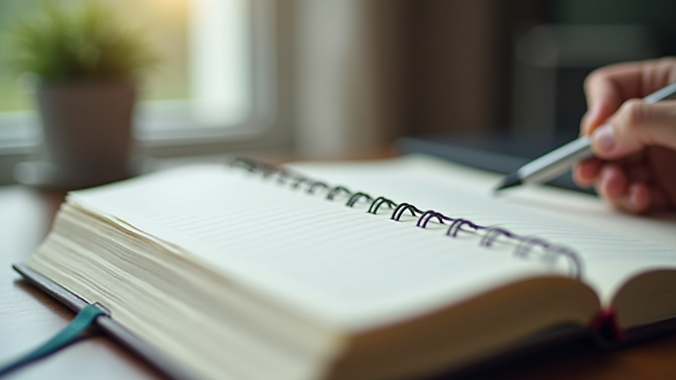 Close-up of an open notebook with therapy notes