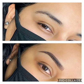 Combo before-and-after showing sparse brows, finished with a fluffy finish on oily skin with a medium complexion. The finished look adds definition while remaining balanced and suited to the client’s features. This client result was created at our Yardley, PA studio.