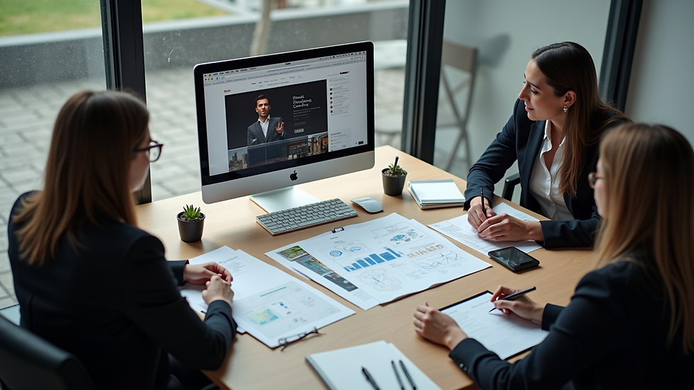 High angle view of a meeting between a client and web designer discussing website layout