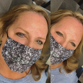 Before and after powder brows showing brows with little to no natural brow hair with powder finish