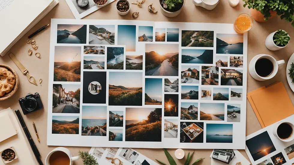Eye-level view of a mood board with various home design inspirations