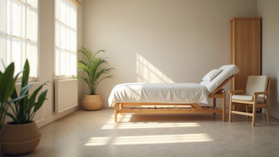Eye-level view of a serene therapy room with soft lighting