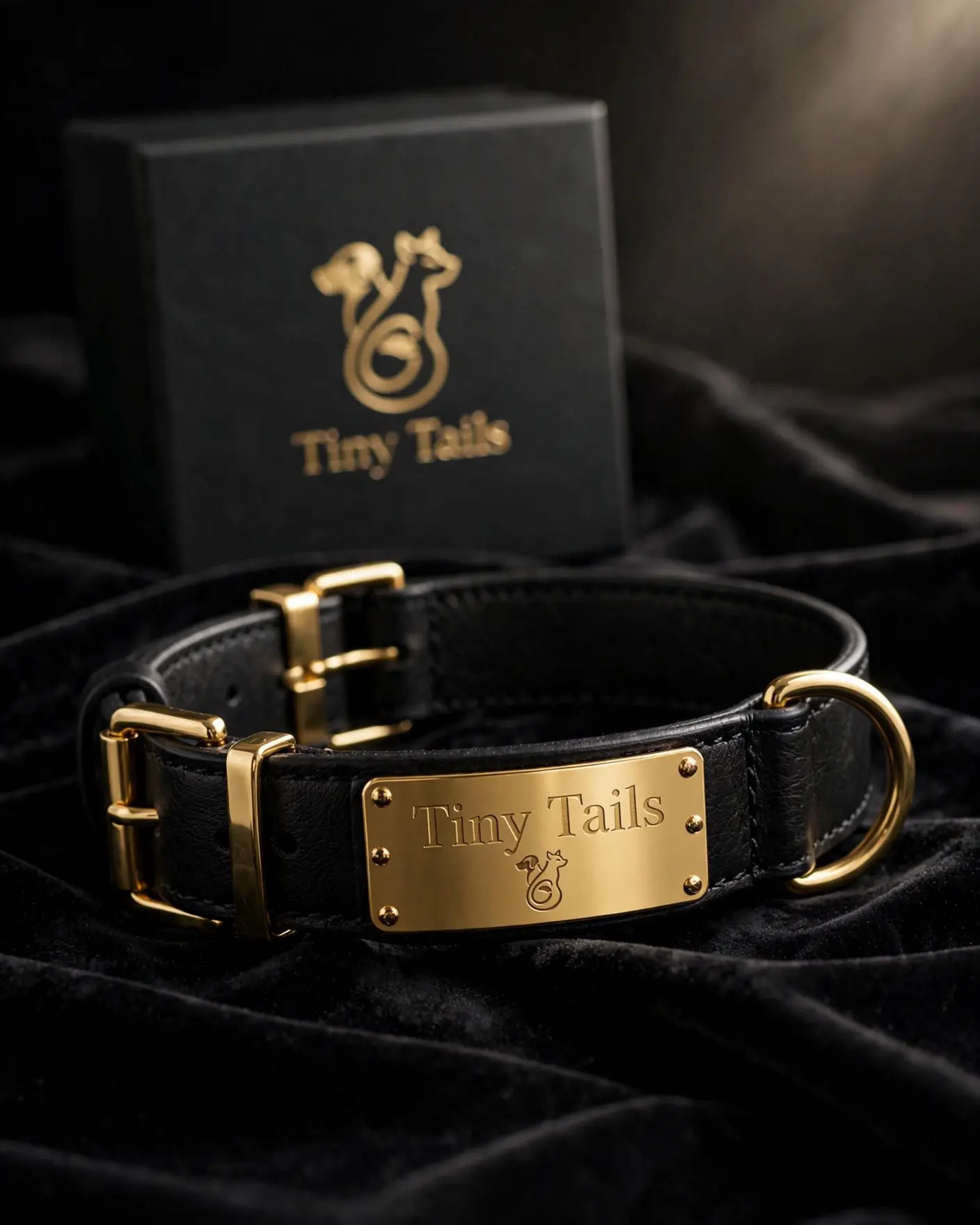 Tiny Tails Signature — Personalized Gold Plate Collar