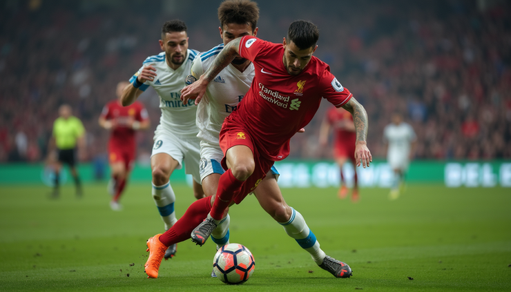 Eye-level view of Lisandro Martínez in action during a Manchester United match