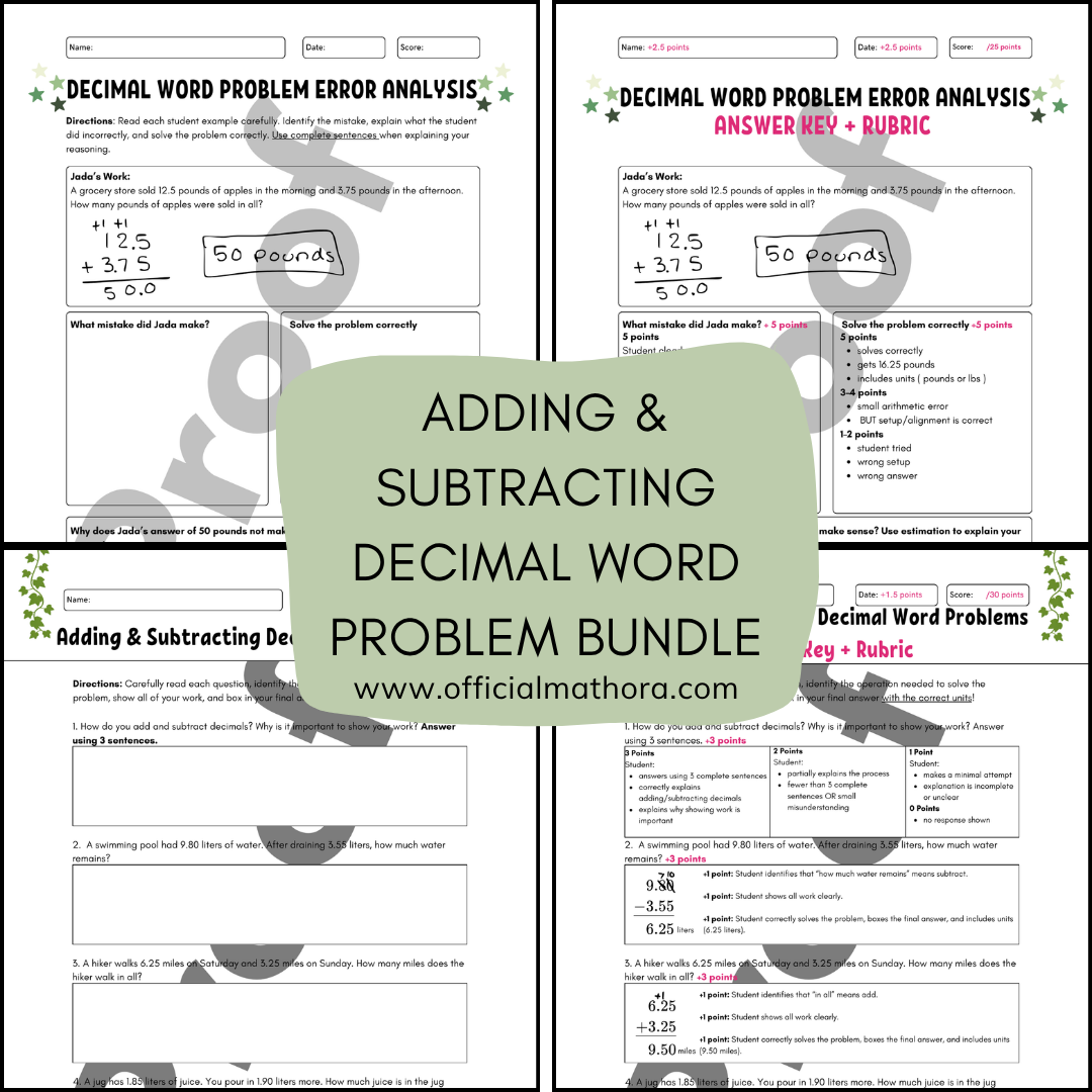 Full Add/Sub Decimal Word Problem Bundle ✨