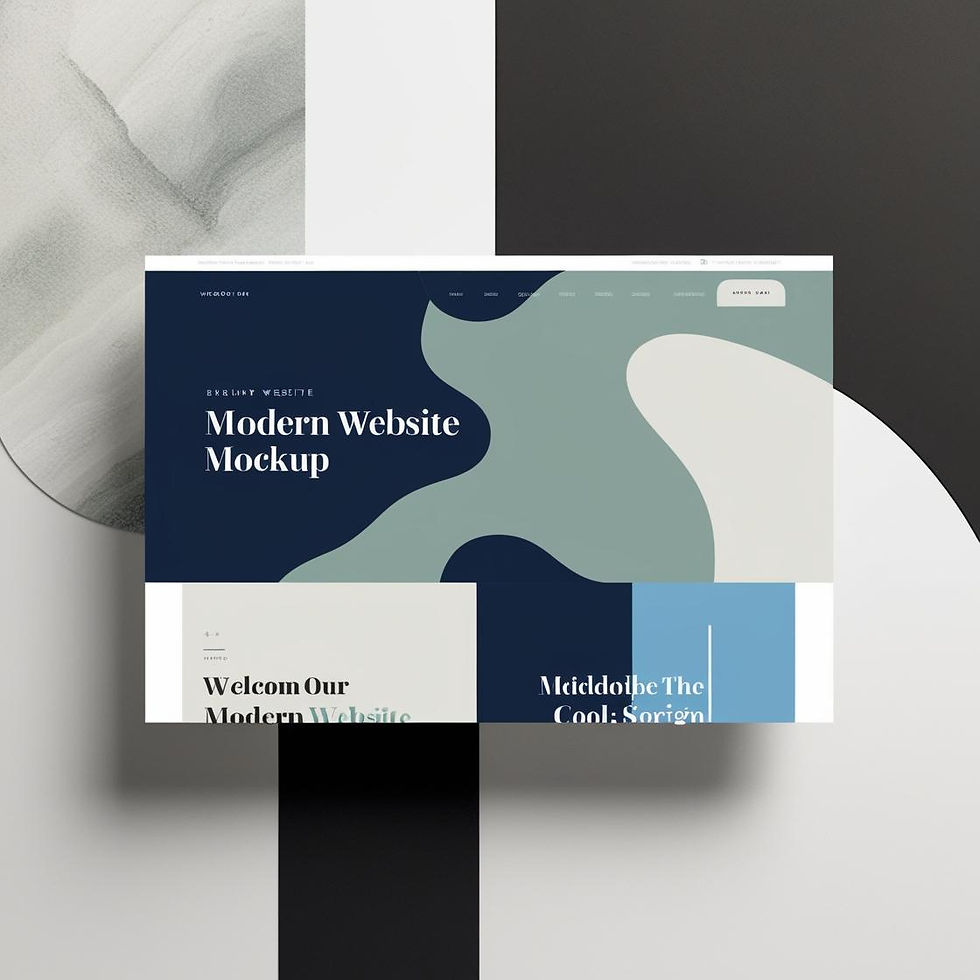 Ein modernes Website-Mockup, auf weißem grauen schwarzen hintergrund. Die Website im Mocku