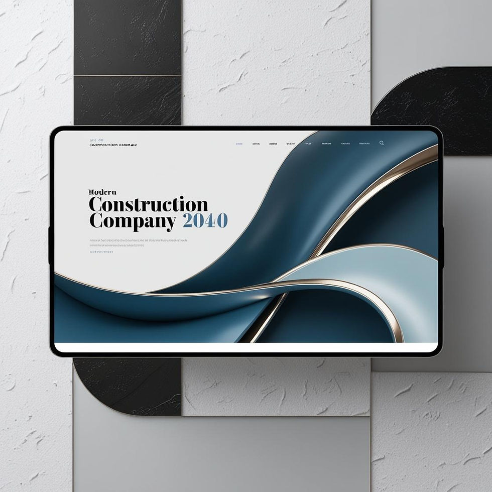 Ein modernes für eine baufirma 2040 Website-Mockup, auf weißem grauen schwarzen hintergrun