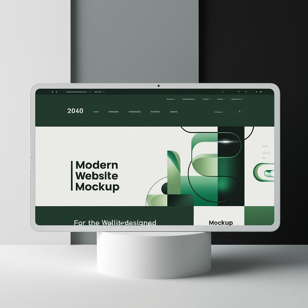 Ein modernes 2040 Website-Mockup, auf weißem grauen schwarzen hintergrund. Die Website im