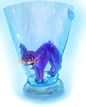 Purple cat on blue button