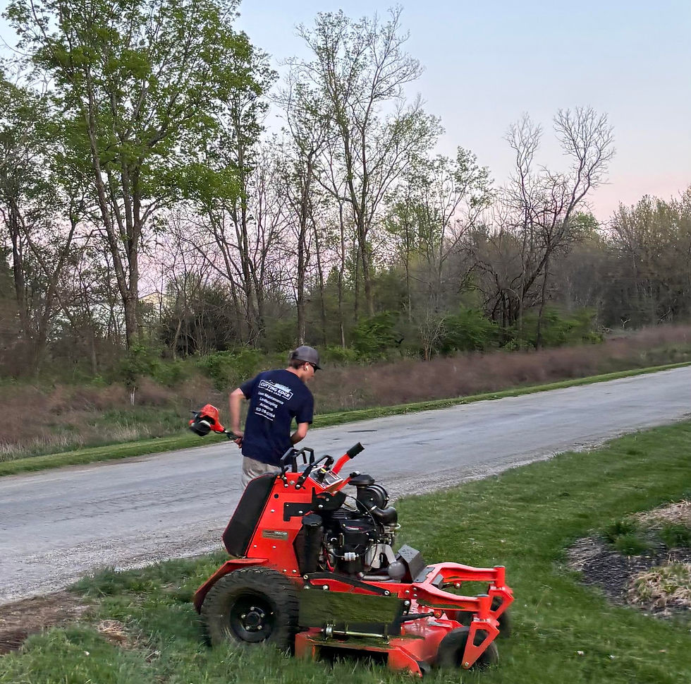 Landscaper trimming grass with a string trimmer