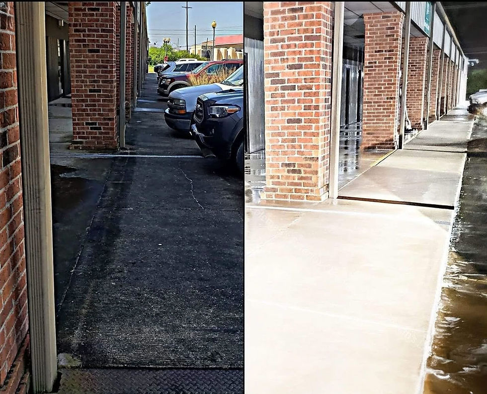 Before and after cleaning of a concrete path