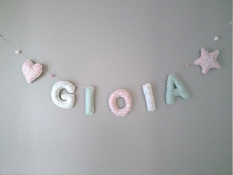 guirlande prénom bébé et enfant à personnaliser vert d'eau et rose