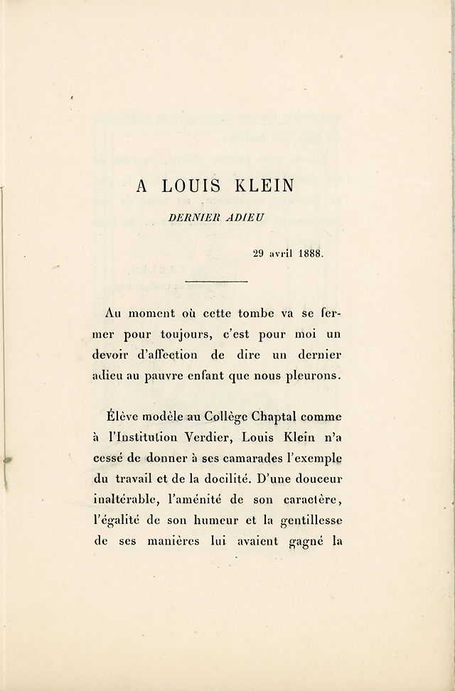  Livret hommage Louis Klein 1888 Collège Chaptal
