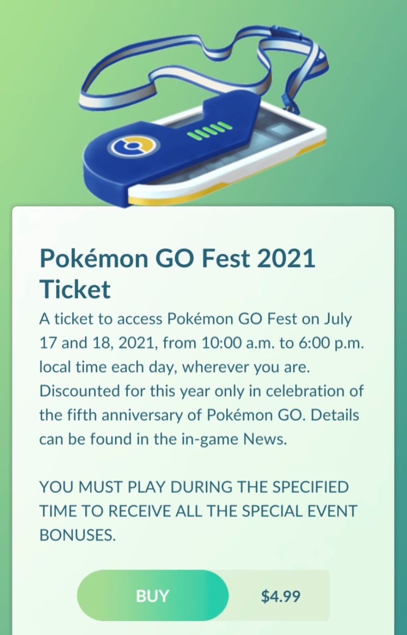 Pokémon Go Fest 2021 Ticket