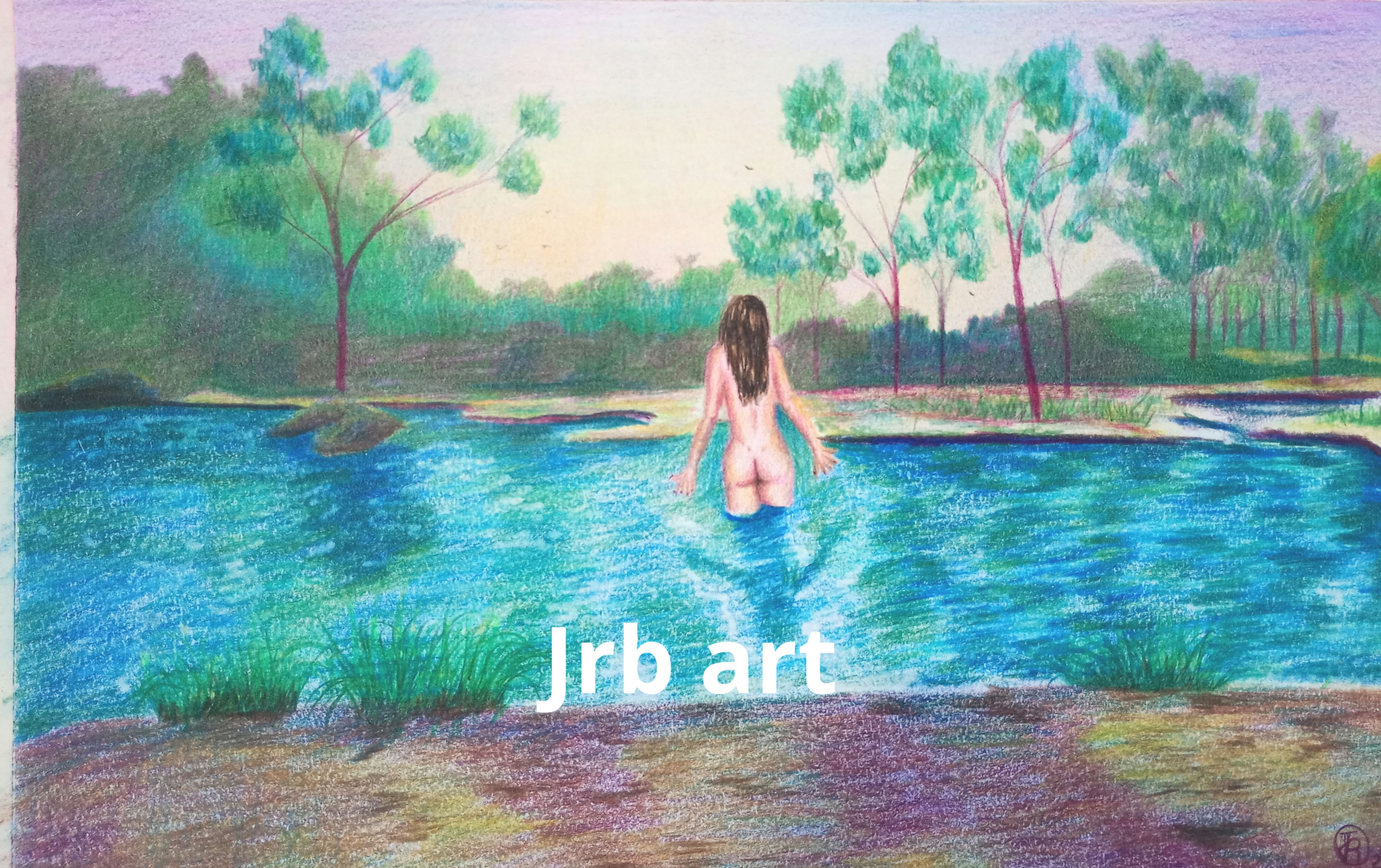 Joven desnuda en el lago